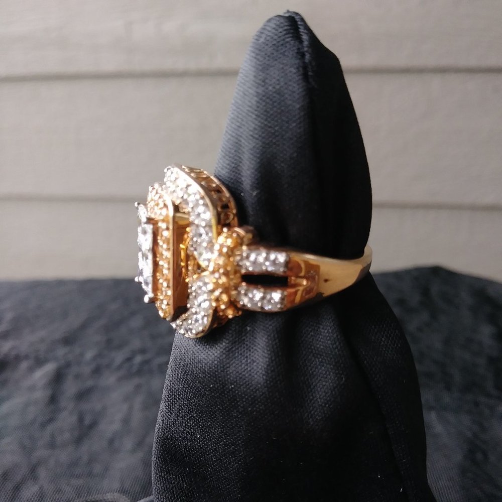 Rose Gold princes cut Mocha and White CZ ring New - Picture 2 of 14
